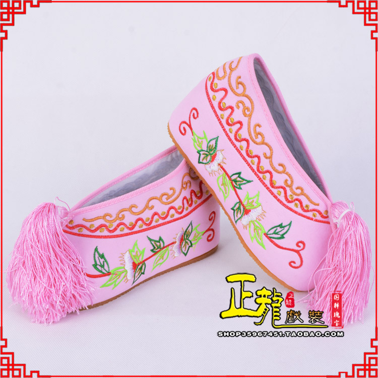 蓬安花旦鞋女绣花彩鞋 舒适款草花内高彩鞋